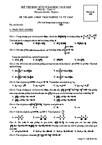 Đề kiểm tra Học kì 2 môn Toán Lớp 12 - Mã đề: 485 - Năm học 2018-2019 - Trường THPT Nguyễn Văn Linh (Có đáp án)