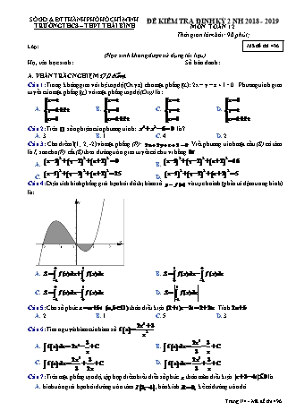 Đề kiểm tra Học kì 2 môn Toán Lớp 12 - Mã đề: 496 - Năm học 2018-2019 - Trường THPT Thái Bình