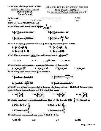 Đề kiểm tra Học kì 2 môn Toán Lớp 12 - Mã đề: 604 - Năm học 2018-2019 - Trường THPT Giồng Ông Tố