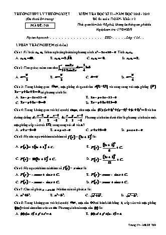 Đề kiểm tra Học kì 2 môn Toán Lớp 12 - Mã đề: 769 - Năm học 2018-2019 - Trường THPT Lý Thường Kiệt