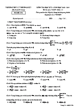 Đề kiểm tra Học kì 2 môn Toán Lớp 12 - Mã đề: 976 - Năm học 2018-2019 - Trường THPT Lý Thường Kiệt