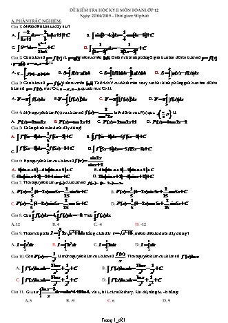 Đề kiểm tra Học kì 2 môn Toán Lớp 12 - Năm học 2018-2019 (Kèm đáp án và thang điểm)