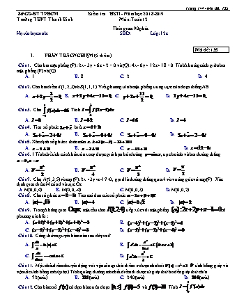 Đề kiểm tra Học kì 2 môn Toán Lớp 12 - Năm học 2018-2019 - Trường THPT Thanh Bình