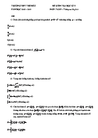 Đề kiểm tra Học kì 2 môn Toán Lớp 12 - Năm học 2018-2019 - Trường THPT Thủ Đức