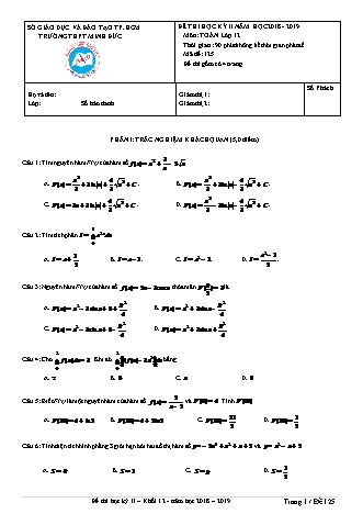 Đề kiểm tra Học kì 2 môn Toán Lớp 12 - Năm học 2018-2019 - Trường THPT Minh Đức