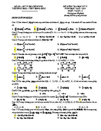 Đề kiểm tra Học kì 2 môn Toán Lớp 12 - Năm học 2018-2019 - Trường THPT Hồng Đức (Có đáp án)