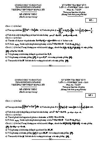 Đề kiểm tra Học kì 2 môn Toán Lớp 12 - Năm học 2018-2019 - Trường THPT Phan Đăng Lưu (Kèm đáp án và thang điểm)