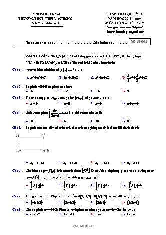 Đề kiểm tra Học kì 2 môn Toán Lớp 12 - Năm học 2018-2019 - Trường THPT Lạc Hồng (Có đáp án)