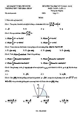 Đề kiểm tra Học kì 2 môn Toán Lớp 12 - Năm học 2018-2019 - Trường THPT Thủ khoa Huân (Có đáp án)