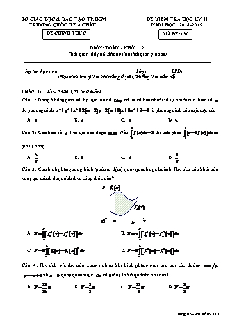 Đề kiểm tra Học kì 2 môn Toán Lớp 12 - Năm học 2018-2019 - Trường THPT Quốc tế Á Châu