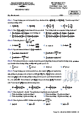 Đề kiểm tra Học kì 2 môn Toán Lớp 12 - Năm học 2018-2019 - Trường THPT Đông Dương