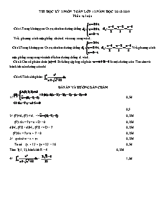 Đề kiểm tra Học kì 2 môn Toán Lớp 12 - Năm học 2018-2019 - Trường THPT Hai Bà Trưng (Kèm đáp án và thang điểm)