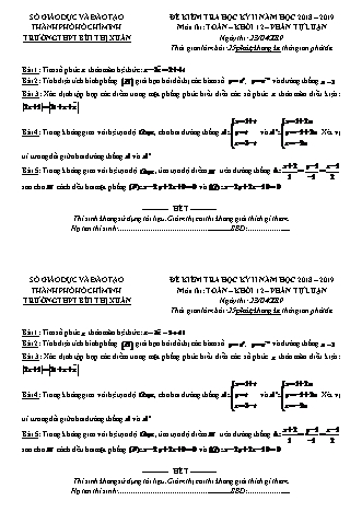 Đề kiểm tra Học kì 2 môn Toán Lớp 12 - Phần: Tự luận - Năm học 2018-2019 - Trường THPT Bùi Thị Xuân