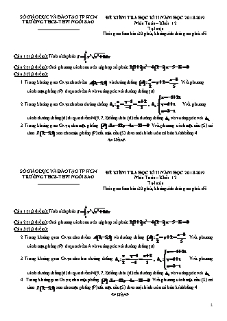 Đề kiểm tra Học kì 2 môn Toán Lớp 12 - Phần: Tự luận - Năm học 2018-2019 - Trường THPT Ngôi Sao (Kèm đáp án và thang điểm)