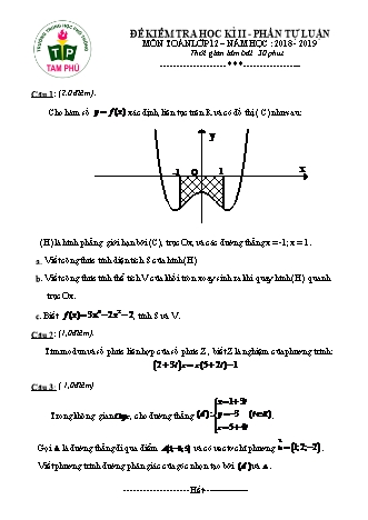 Đề kiểm tra Học kì 2 môn Toán Lớp 12 - Phần: Tự luận - Năm học 2018-2019 - Trường THPT Tam Phú (Kèm đáp án và thang điểm)