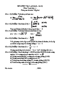 Đề kiểm tra lại môn Toán Lớp 11 - Năm học 2018-2019 (Kèm đáp án và thang điểm)