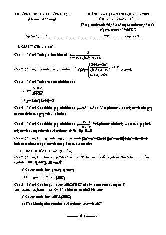 Đề kiểm tra lại môn Toán Lớp 11 - Năm học 2018-2019 - Trường THPT Lý Thường Kiệt (Có đáp án)