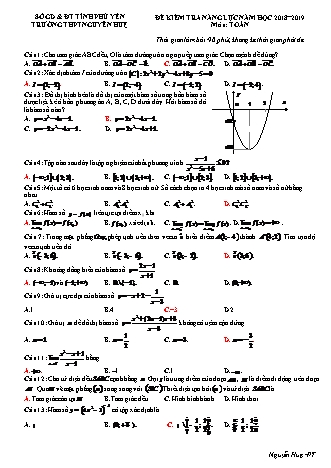 Đề kiểm tra năng lực môn Toán Lớp 12 - Năm học 2018-2019 - Trường THPT Nguyễn Huệ (Có lời giải)