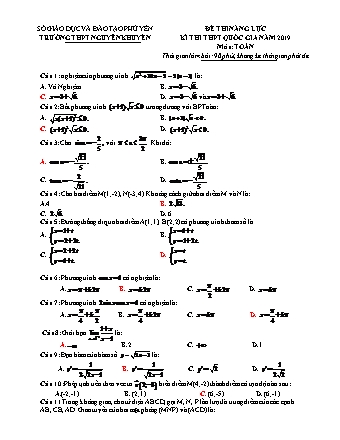 Đề kiểm tra năng lực môn Toán Lớp 12 - Năm học 2018-2019 - Trường THPT Nguyễn Khuyến (Có đáp án)
