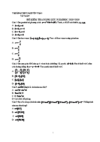 Đề kiểm tra năng lực môn Toán Lớp 12 - Năm học 2018-2019 - Trường THPT Nguyễn Trãi (Có đáp án)
