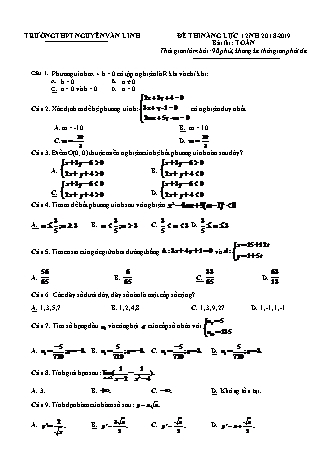 Đề kiểm tra năng lực môn Toán Lớp 12 - Năm học 2018-2019 - Trường THPT Nguyễn Văn Linh (Có đáp án)