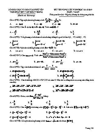 Đề kiểm tra năng lực môn Toán Lớp 12 - Năm học 2018-2019 - Trường THPT Tôn Đức Thắng (Có lời giải)