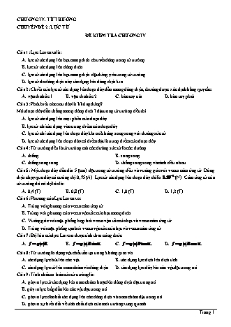 Đề kiểm tra Vật lí Lớp 11 - Chương 4: Từ trường - Chuyên đề 2: Lực từ (Có lời giải)