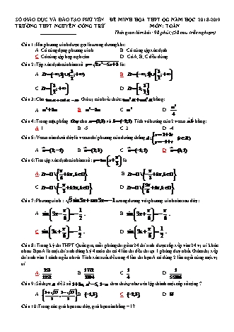 Đề minh họa kì thi THPT Quốc gia - Năm học 2018-2019 - Trường THPT Nguyễn Công Trứ (Có lời giải)