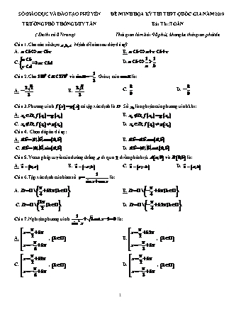 Đề minh họa kì thi THPT Quốc gia - Năm học 2019 - Trường THPT Duy Tân (Có lời giải)