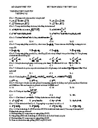 Đề tham khảo kì thi THPT Quốc gia - Năm học 2019 - Trường THPT Nguyễn Trường Tộ (Có đáp án)