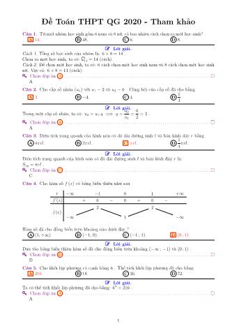 Đề tham khảo kì thi THPT Quốc gia - Năm học 2020 (Có đáp án)