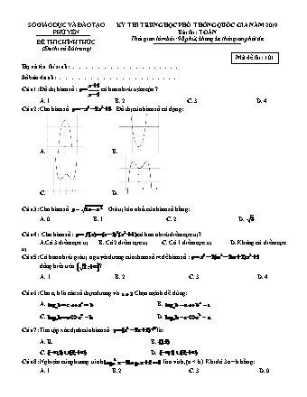 Đề thi chính thức kì thi THPT Quốc gia môn Toán - Mã đề: 101 - Năm học 2019 - Sở giáo dục và đào tạo Phú Yên (Có đáp án)