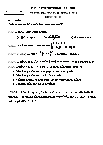 Đề thi Học kì 2 môn Toán Khối 10 - Năm học 2018-2019 (Kèm đáp án và thang điểm)