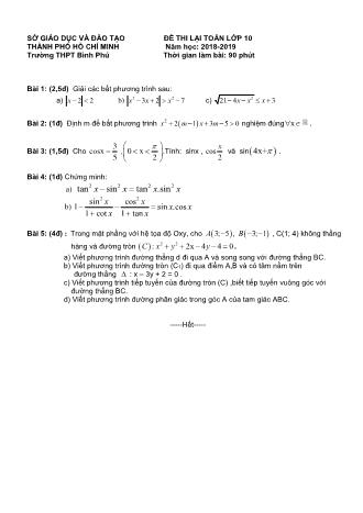 Đề thi lại môn Toán Lớp 10 - Năm học 2018-2019 - Trường THPT Bình Phú