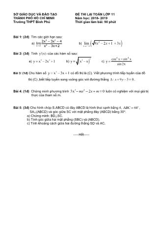 Đề thi lại môn Toán Lớp 11 - Năm học 2018-2019 - Trường THPT Bình Phú