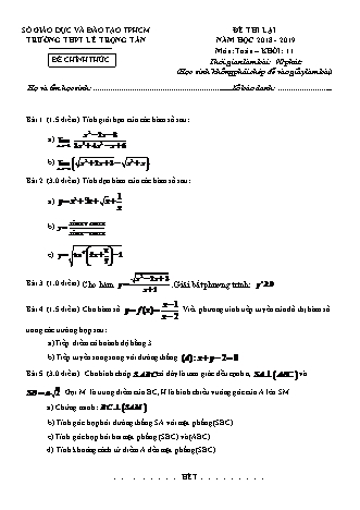 Đề thi lại môn Toán Lớp 11 - Năm học 2018-2019 - Trường THPT Lê Trọng Tấn (Kèm đáp án và thang điểm)
