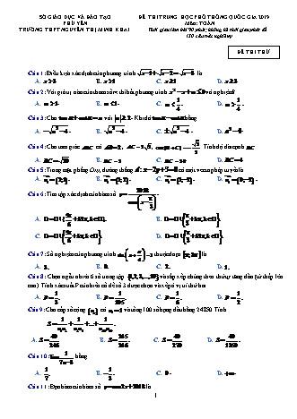 Đề thi thử THPT Quốc gia môn Toán - Năm học 2018-2019 - Trường THPT Nguyễn Thị Minh Khai (Có lời giải)