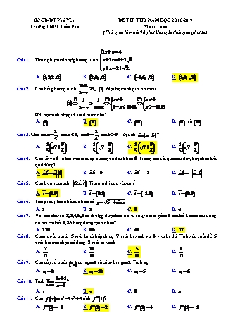 Đề thi thử THPT Quốc gia môn Toán - Năm học 2018-2019 - Trường THPT Trần Phú (Có lời giải)