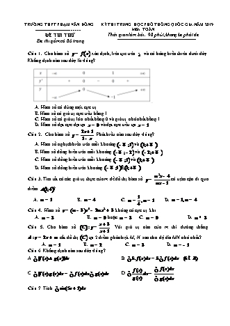 Đề thi thử THPT Quốc gia môn Toán - Năm học 2018-2019 - Trường THPT Phạm Văn Đồng (Có đáp án)