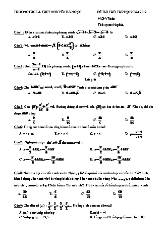 Đề thi thử THPT Quốc gia môn Toán - Năm học 2019 - Trường THPT Nguyễn Bá Ngọc (Có lời giải)