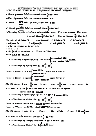 Hướng dẫn ôn tập Đại số Lớp 11 - Chương 1 - Năm học 2012-2013