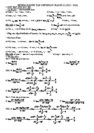 Hướng dẫn ôn tập Đại số Lớp 11 - Chương 4 - Năm học 2012-2013