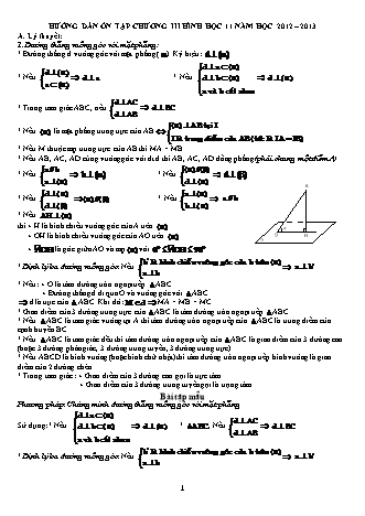Hướng dẫn ôn tập Hình học Lớp 11 - Chương 3 - Năm học 2012-2013