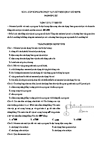 Luyện thi Vật lí Lớp 10 - Chương 3: Cân bằng và chuyển động của vật rắn - Bài 2: Cân bằng cuả một vật có trục quay cố định. Momen lực - Chu Văn Biên