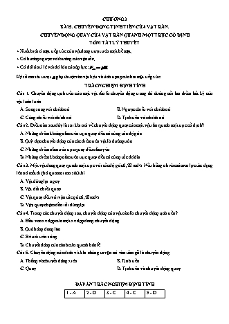 Luyện thi Vật lí Lớp 10 - Chương 3: Cân bằng và chuyển động của vật rắn - Bài 5: Chuyển động tịnh tiến của vật rắn. Chuyển động quay của vật rắn quanh một trục cố định - Chu Văn Biên