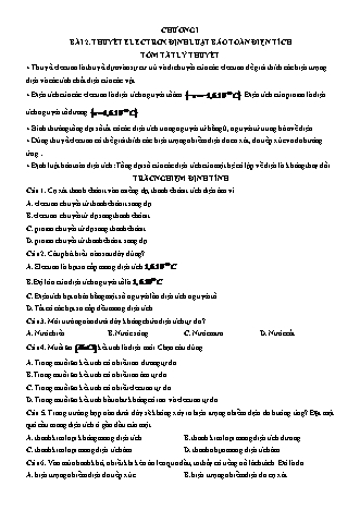 Luyện thi Vật lí Lớp 11 - Chương 1: Điện tích. Điện trường - Bài 2: Thuyết electron. Định luật bảo toàn điện tích - Chu Văn Biên