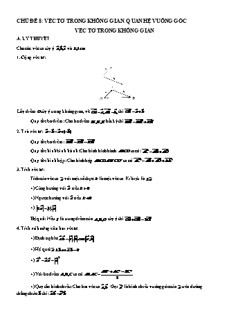 Lý thuyết và Bài tập trắc nghiệm Hình học Lớp 11 - Chương 3: Véc tơ trong không gian. Quan hệ vuông góc véc tơ trong không gian (Có lời giải)