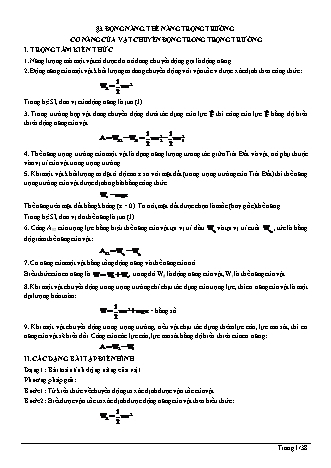 Lý thuyết và Bài tập Vật lí Lớp 10 - Chủ đề 4: Các định luật bảo toàn - Bài 3: Động năng. Thế năng trọng trường. Cơ năng của vật chuyển động trong trọng trường