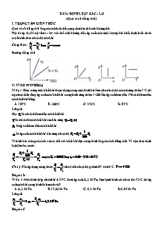 Lý thuyết và Bài tập Vật lí Lớp 10 - Chủ đề 5: Chất khí - Bài 3: Định luật Sác-lơ (Quá trình đẳng tích)
