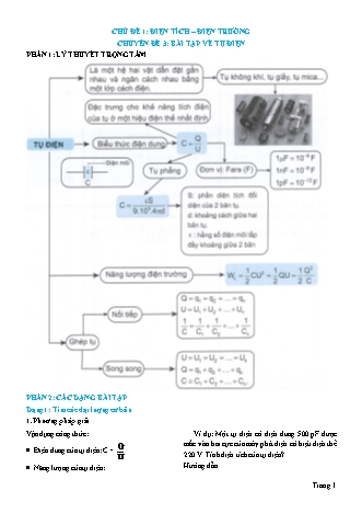 Lý thuyết và Bài tập Vật lí Lớp 11 - Chủ đề 1: Điện tích. Điện trường - Chuyên đề 3: Bài tập về tụ điện